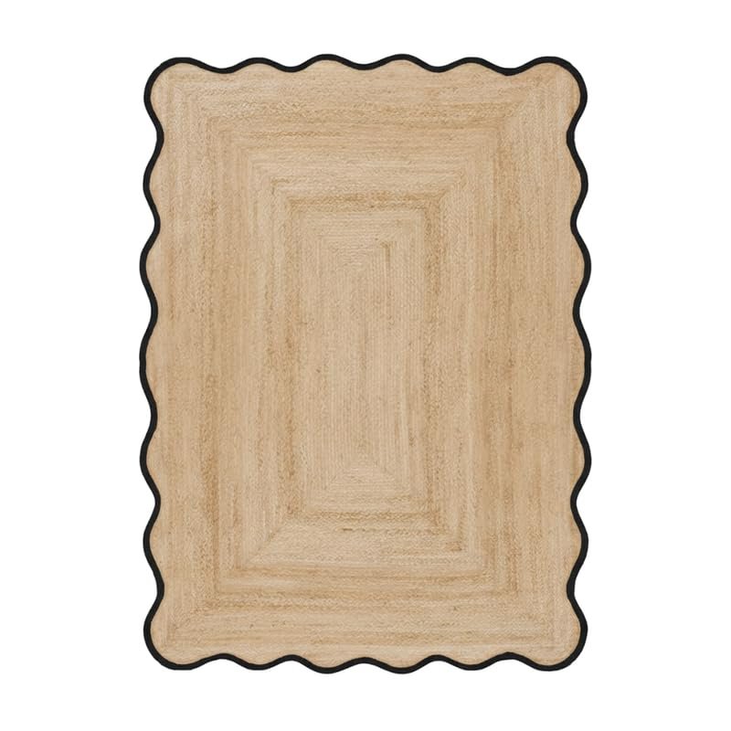 Chouhan International Natural Jute Wave Scalloped Jute Area Rug, Bohemian Decor Handwoven Rug, Floor Farmhouse Natural Braided Boho Runner Rugs (Black-10x14 Ft)