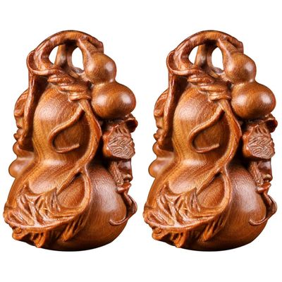 2pcs Gourd Ornaments wu Charm Amulet car Bling Accessories for Women Chinese Gourd Ornament Lucky Statue Wood Durable Gourd Statue Vintage Sandalwood Wooden Decoration Man