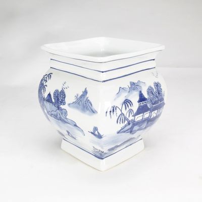 AA Importing AAI Square Porcelain Planter, Blue Pagoda Design