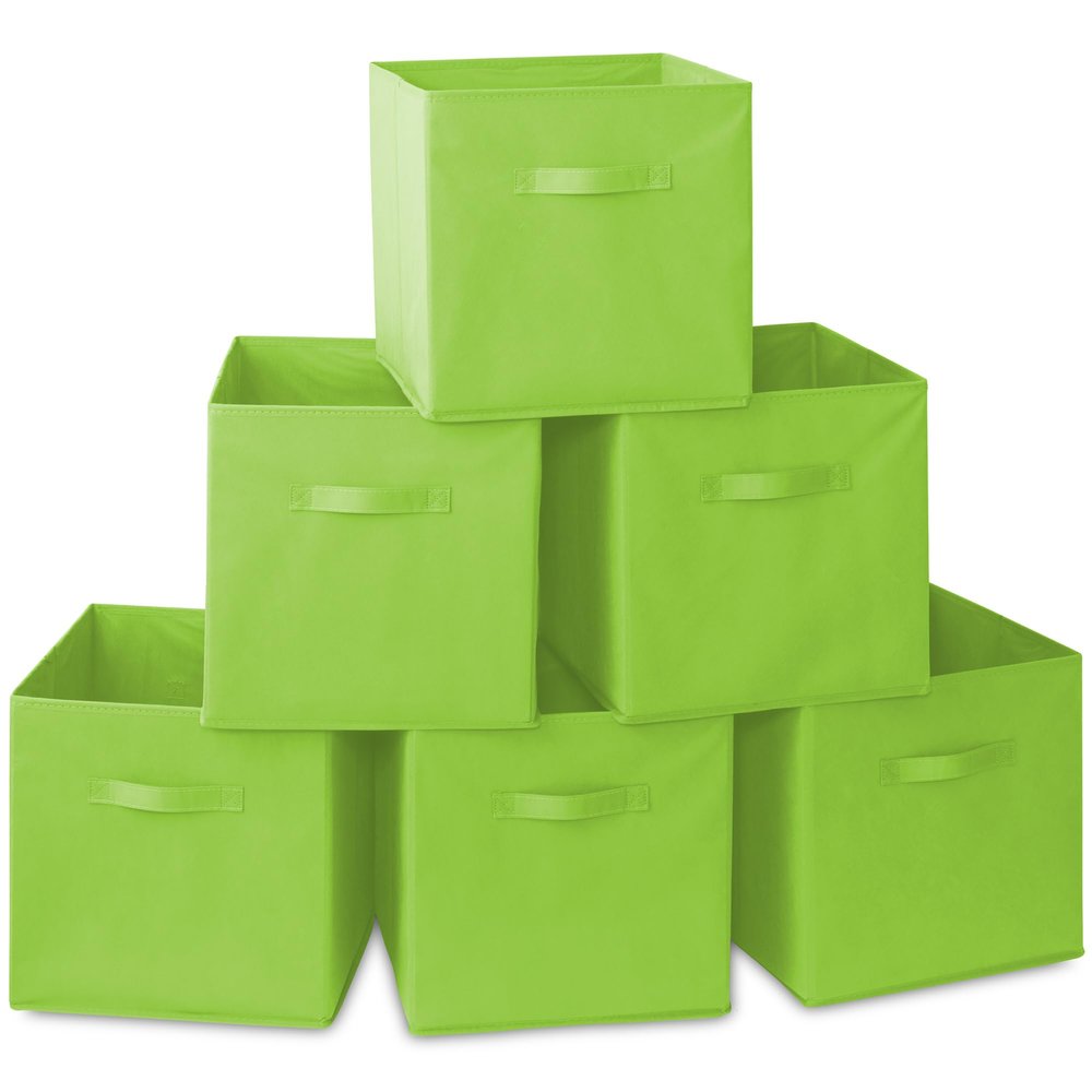Casafield Set of 6 Collapsible Fabric Cube Storage Bins, Lime Green - 13" Foldable Cloth Baskets for Shelves, Cubby Organizers & More