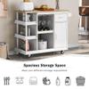 Elefesign Multipurpose Kitchen Cart Cabinet with Side Storage Shelves,Rubber Wood Top, Adjustable Storage Shelves, 5 Wheels, Kitchen Storage Island with Wine Rack for Dining Room, Home,Bar,White view 2
