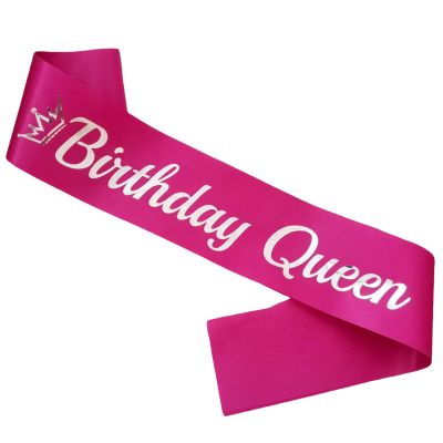 Birthday Queen Sash Pink, Silver Foil Birthday Sash for Women Funny Birthday Party Decorations, 21st 30th 40th 50th Bday Sash Gift Ideas