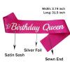Birthday Queen Sash Pink, Silver Foil Birthday Sash for Women Funny Birthday Party Decorations, 21st 30th 40th 50th Bday Sash Gift Ideas view 2