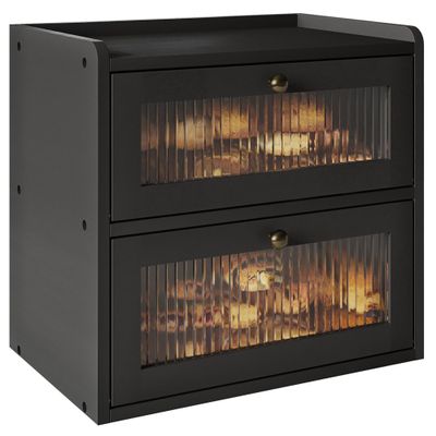 Alpeir Double Layer Large Bread Box for Kitchen Counter, Wooden Corner Bread Storage Container with Acrylic Window, Black