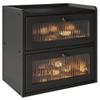 Alpeir Double Layer Large Bread Box for Kitchen Counter, Wooden Corner Bread Storage Container with Acrylic Window, Black view 1