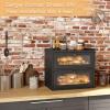 Alpeir Double Layer Large Bread Box for Kitchen Counter, Wooden Corner Bread Storage Container with Acrylic Window, Black view 2