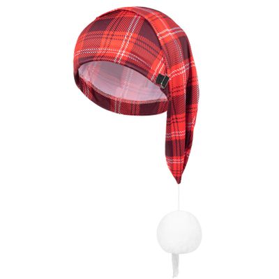 renvena Men's Night Sleeping Cap Adjustable Stocking Cap Buffalo Plaid Santa Hat with Pom Ball for Christmas Party Red&White One Size