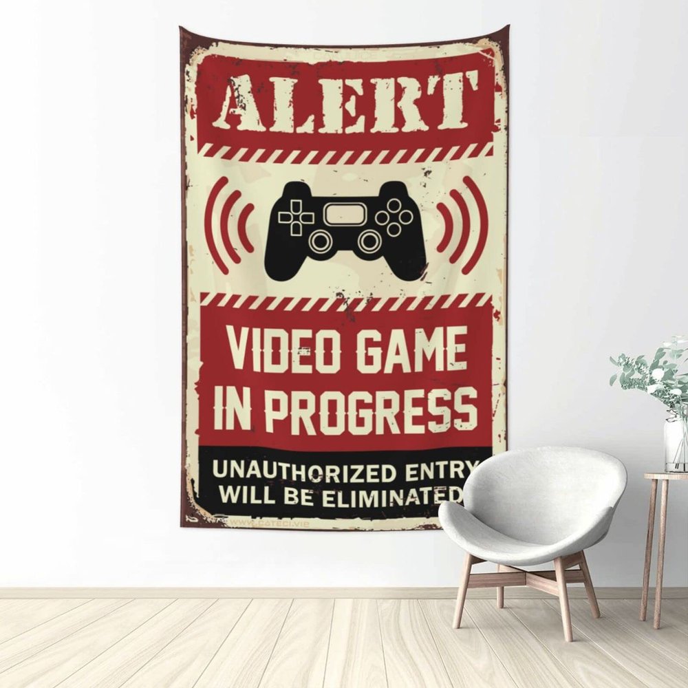 Bar Stuff For Man Cave Alert Video Game In Progress Tapestry Tapestry Wall Art Bedroom Door Decor (Size : 75X100CM)