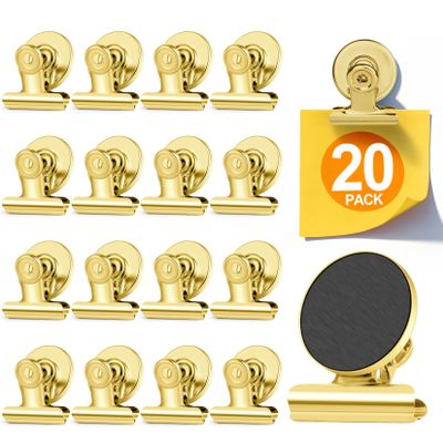 WUDIME 20 Pack Fridge Magnet Refrigerator Magnets, Gold Magnetic Clips Whiteboard Magnets, Magnet Clips Heavy Duty for Photo Displays, Home, Office, Classroom