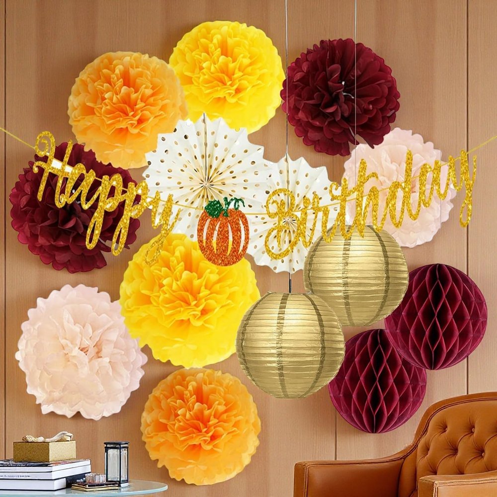 Fall Birthday Party Decorations Maroon Orange Gold/Thanksgiving Fall Birthday Decorations Maroon Yellow Women Burgundy Orange
