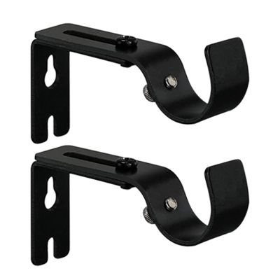 Curtain Rod Bracket, 1 inch Curtain Rod Holders Set of 2, Adjustable Curtain Rod Brackets for Wall, Black
