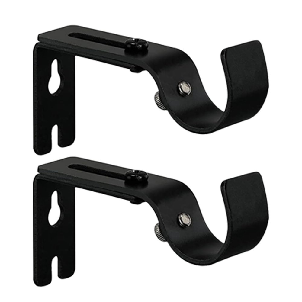 Curtain Rod Bracket, 1 inch Curtain Rod Holders Set of 2, Adjustable Curtain Rod Brackets for Wall, Black