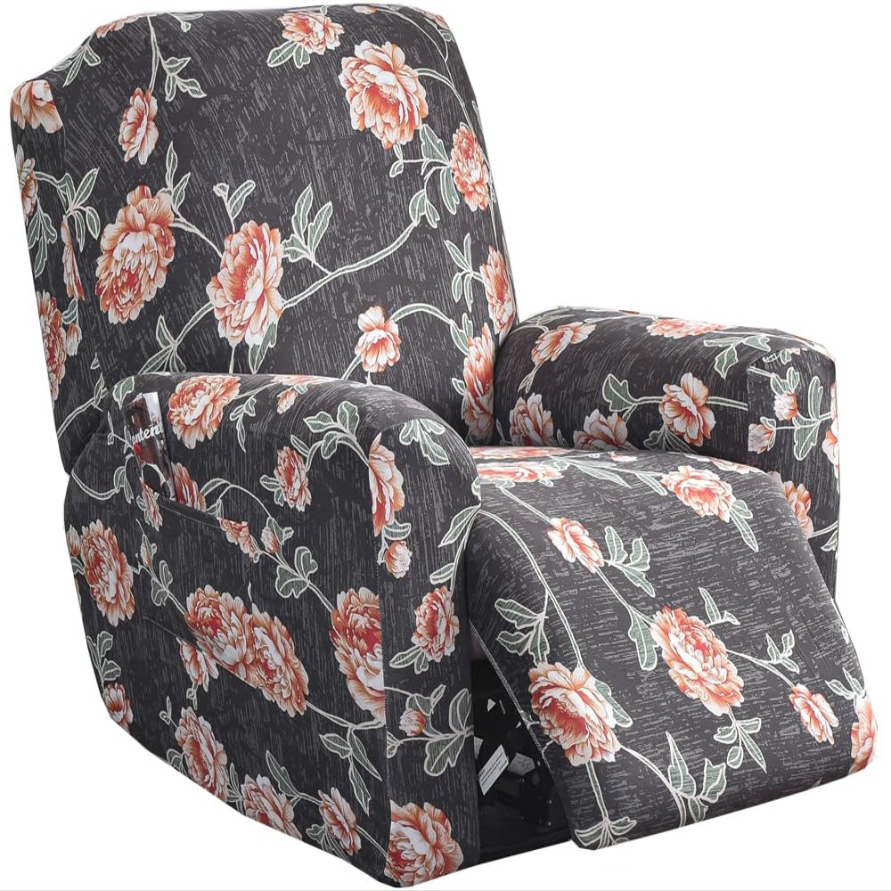Recliner Slipcovers Stretch Recliner Cover 4-Pieces 1Seat Recliner Chair Covers Printed Lazy Boy Chair Covers Fitted Non Slip Reclining Recliner Couch Covers Furniture Protector for Living Room