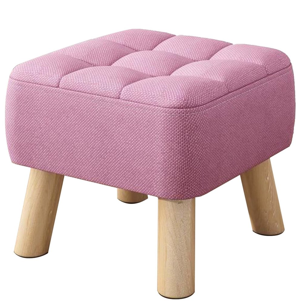 Footstool Ottoman with Stable Wooden Legs Dressing Stool with Linen Fabric Upholstered Seat Footrest, Pouffe Change Shoes Stool for Bedroom, Living Room Children's Room (Color : Purple, Size : 30x26