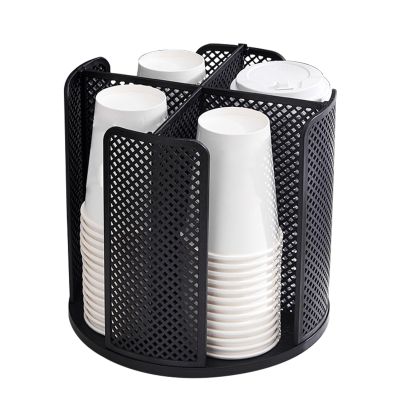 BigKing Rotatable Cup and Lid Organizer with 4 Compartments, Coffee Cup Organizer, Cup Dispenser, Paper Cup Storage Holder for Countertop, Breakroom, Coffee Station, Bar, Buffet, Kitchen (Black)