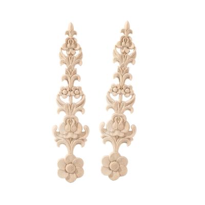 BSYMDH 2PCS Wood Carved Appliques Onlays Wood Carving Appliques Unpainted Carving Roman Column Stigma Decoration for Door Wall Cabinet Fire Stove(07,40x9cm/16 x3.2)