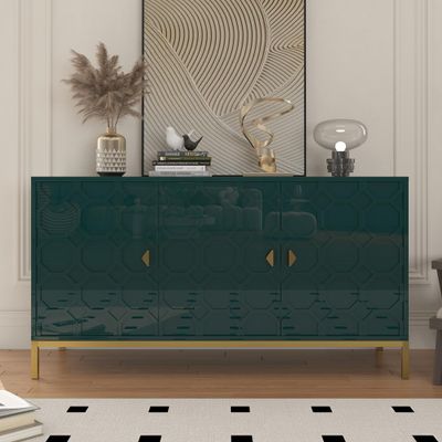 Clihome 3 Door Sideboard Storage Cabinet, Buffet Cabinet Credenza Storage Accent Cabinet with Adjustable Shelf, Green
