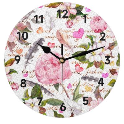 bisibuy Heart Flower Watercolor Wall Clocks Battery Operated Silent Non-Ticking Modern Desk Clock Decor for Living Room Home Office Bedroom Kitchen Wall Clock Decorative 9.84 inch