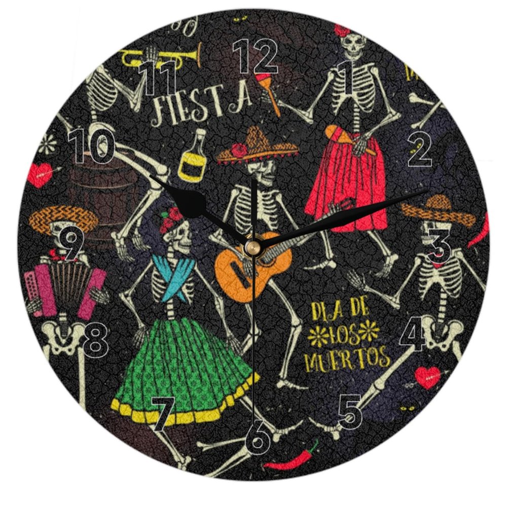 bisibuy Mexican Art Music Dance Wall Clocks Battery Operated Silent Non-Ticking Modern Desk Clock Decor for Living Room Home Office Bedroom Kitchen Wall Clock Decorative 12 inch