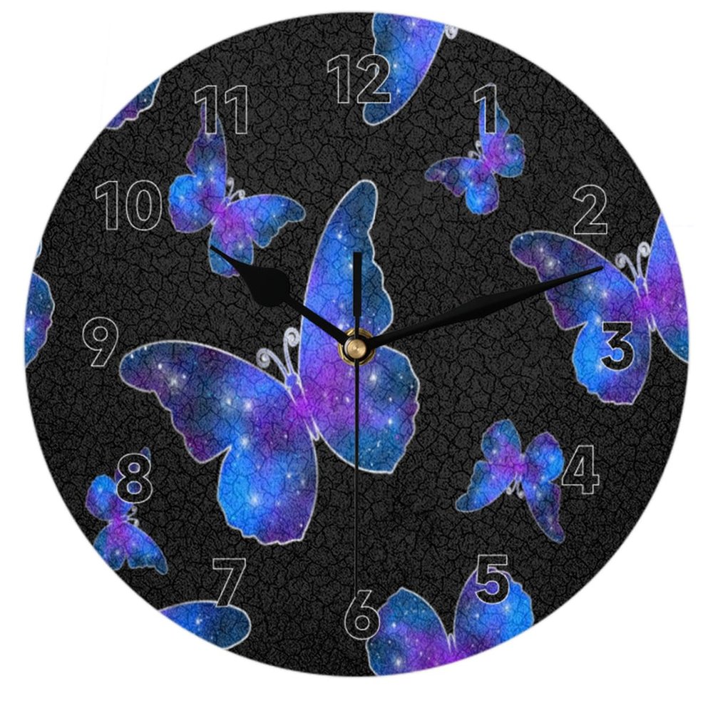 bisibuy Cool Galaxy Butterfly Wall Clocks Battery Operated Silent Non-Ticking Modern Desk Clock Decor for Living Room Home Office Bedroom Kitchen Wall Clock Decorative 9.84 inch