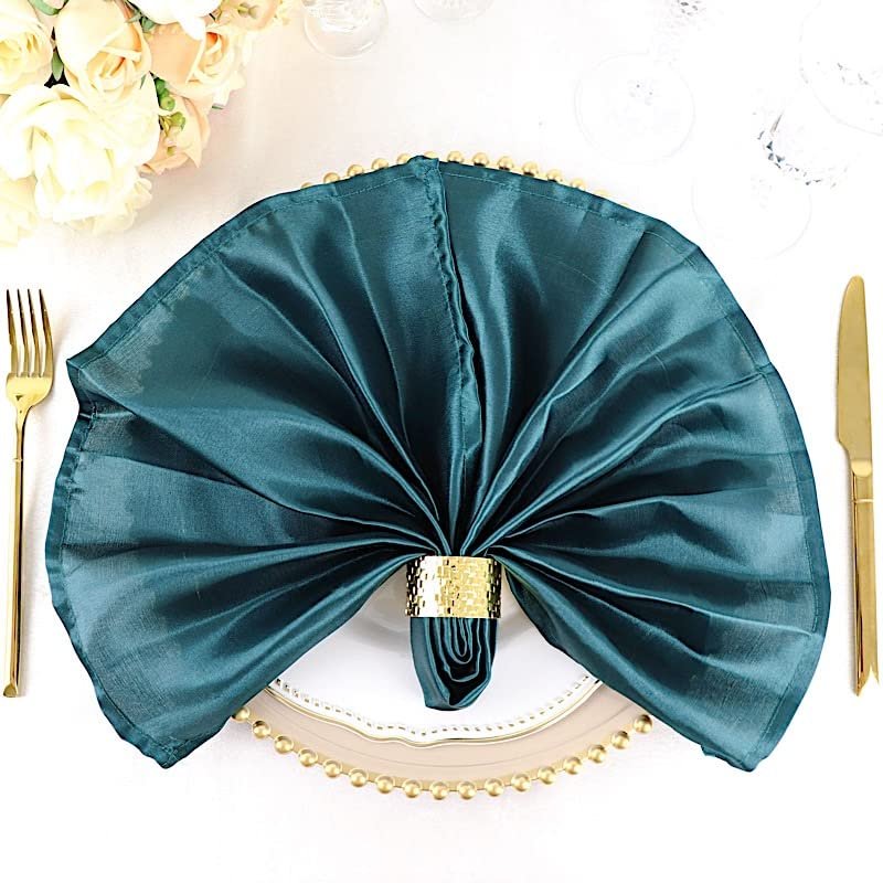 10 pcs 20-Inch Peacock Teal Satin Table Napkins Reusable Washable Wedding Party Dinner Linens Tableware Supplies