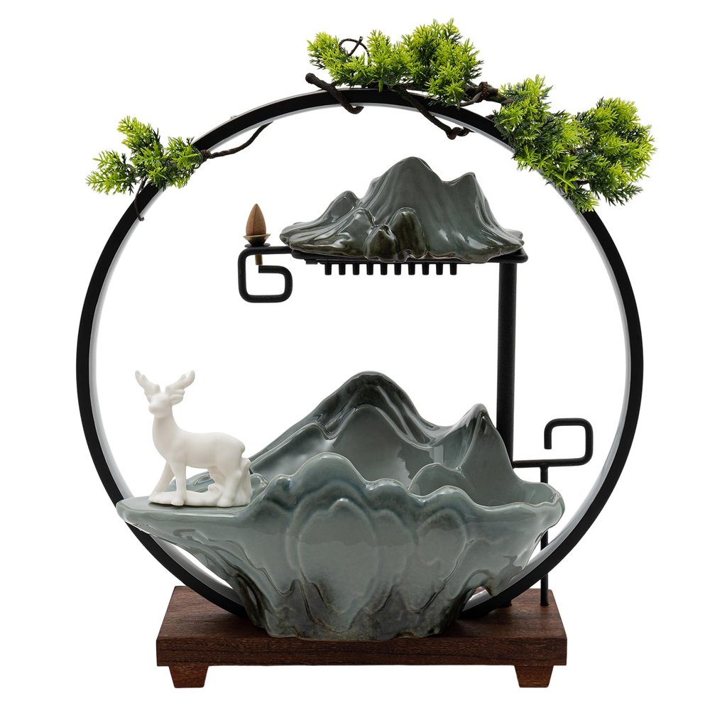 Desktop Fountain Waterfall, Rockery Desktop Waterfall with LED Light Circle, Exquisite Water Fountain Ornaments for Homes, Office, Restaurants, Tea Houses, Gardens