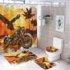 FBMLBRB Vintage Summer Beach Eagle 4 Pieces Shower Curtain Set,Rustic Ocean Sunset Eagle Motorcycle Non-Slip Rugs Toilet Lid Cover Bath Mat and Bathroom Curtain view 1