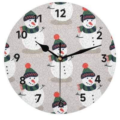 bisibuy Snowman Cute Wall Clock Decorative Round 12 Inch Grey Modern Wall Clocks Battery Operated for Living Room Bedroom Kitchen Bathroom Office Home Decor Large Wall Clock