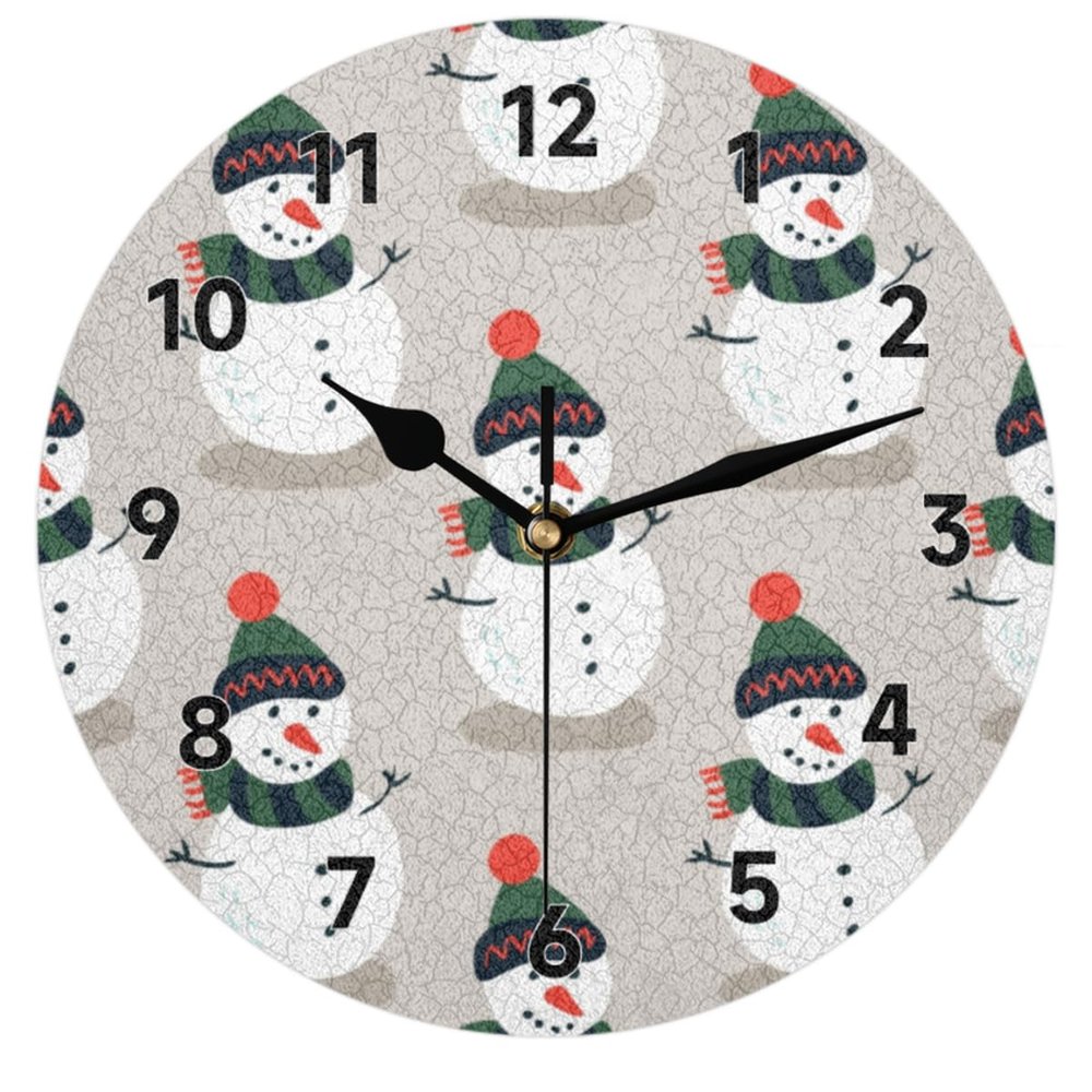 bisibuy Snowman Cute Wall Clock Decorative Round 12 Inch Grey Modern Wall Clocks Battery Operated for Living Room Bedroom Kitchen Bathroom Office Home Decor Large Wall Clock
