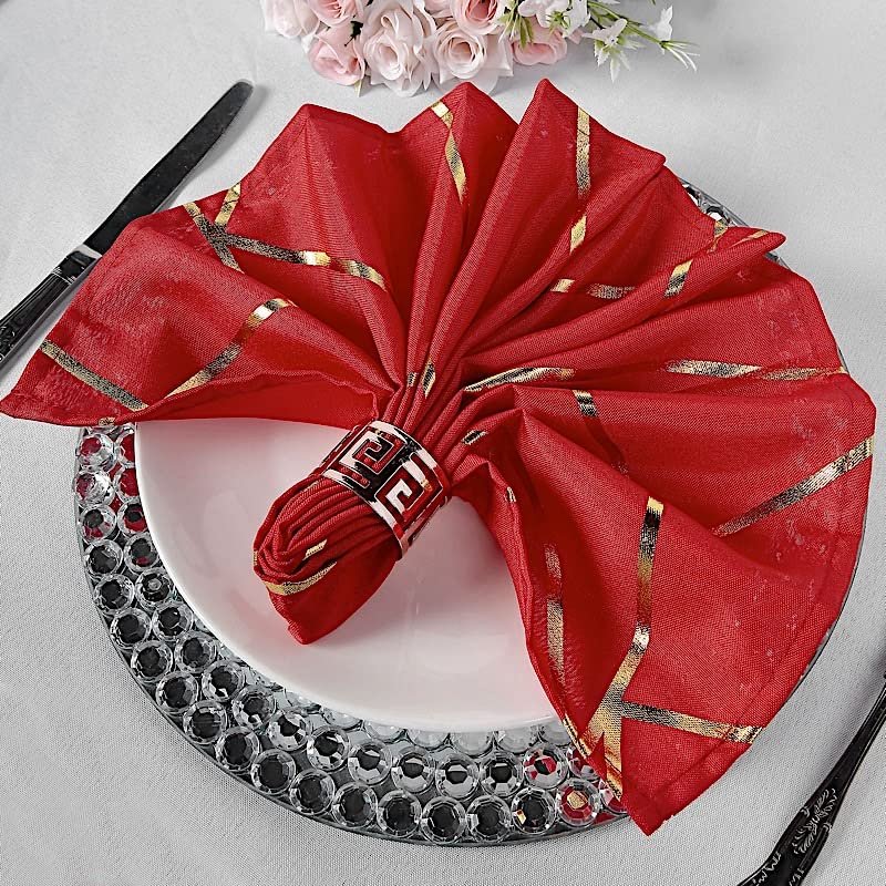 5 Red Geometric Design Polyester Dinner Table Napkins Wedding Party Events Reception Table Top Decorations Supplies