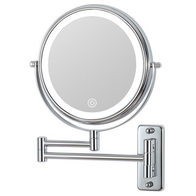 KEYQEEN Touch Dimmable Magnifying Makeup Mirror with 3 Color Lights, USB Rechargeable Lighted Double Sided Wall Mounted Extendable LED Vanity Mirror,Chrome,10X