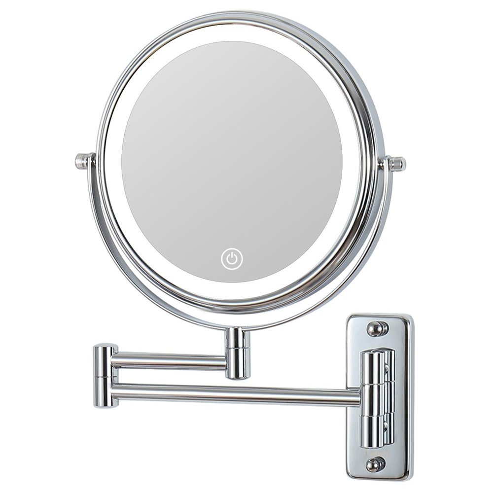 KEYQEEN Touch Dimmable Magnifying Makeup Mirror with 3 Color Lights, USB Rechargeable Lighted Double Sided Wall Mounted Extendable LED Vanity Mirror,Chrome,10X