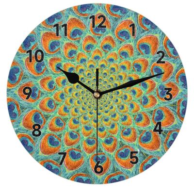 bisibuy Peacock Mandala Wall Clock Decorative Round 12 Inch Animal Modern Wall Clocks Battery Operated for Living Room Bedroom Kitchen Bathroom Office Home Decor Large Wall Clock