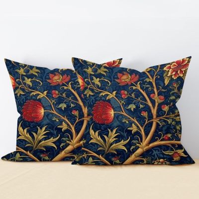 Zyadsinoudor Chinoiserie Throw Pillow Cover Navy Blue Floral Botanical Square Cushion Cover Set of 2 Ethnic Style Decorative Pillow Home Cotton Linen 18x18in Exotique Cushion Cover for Home Indoor