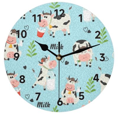 bisibuy Cow Milk Wall Clocks Battery Operated Silent Non-Ticking Cute Desk Clock Decor for Living Room Home Office Bedroom Kitchen Wall Clock Decorative 9.84 inch