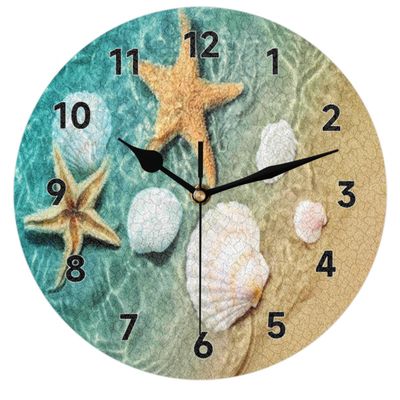 bisibuy Starfish Seashell Decorative Round Wall Clock 9.84 Inch Summer Beach Modern Wall Clocks Battery Operated for Kitchen Living Room Bedroom Bathroom Office Home Decor Small Wall Clock