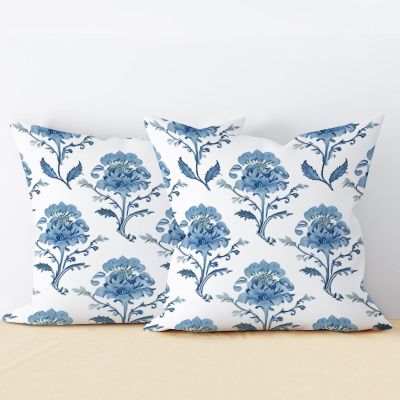 Zyadsinoudor Asian Style Pillow Cover Mughal Flower in Monsoon Pillow Case Oriental Chinese Set of 2 18x18in Decorative Pillow Home Cotton Linen Ethnic Throw Pillowcase for Couch Bedroom Car Home