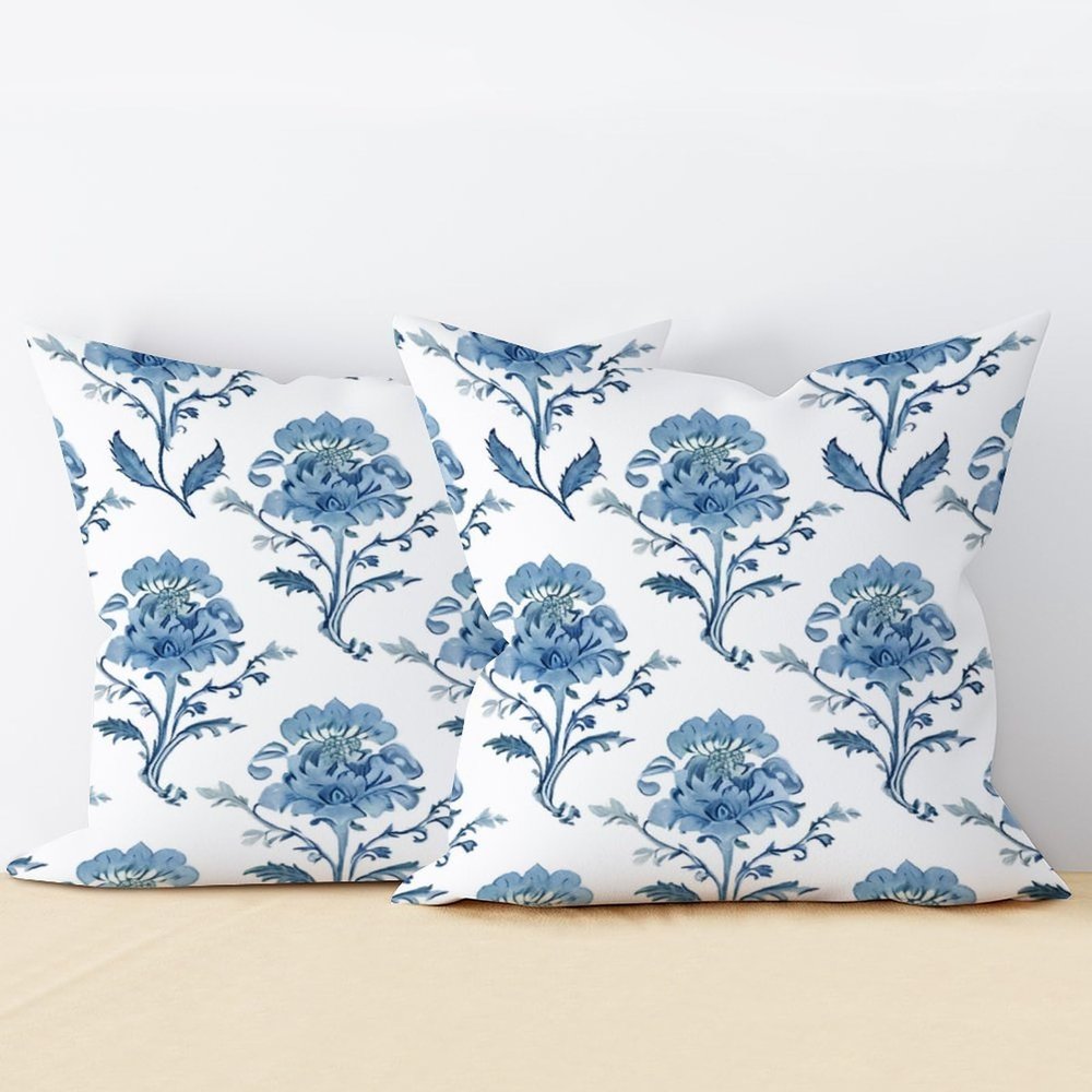 Zyadsinoudor Asian Style Pillow Cover Mughal Flower in Monsoon Pillow Case Oriental Chinese Set of 2 18x18in Decorative Pillow Home Cotton Linen Ethnic Throw Pillowcase for Couch Bedroom Car Home