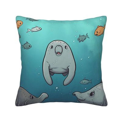 AdaNti Crazy Save Manatee Print Corduroy Throw Pillow Covers Soft Square Throw Pillow Case Home Decorations for Bed Sofa Living Room 16"x16"