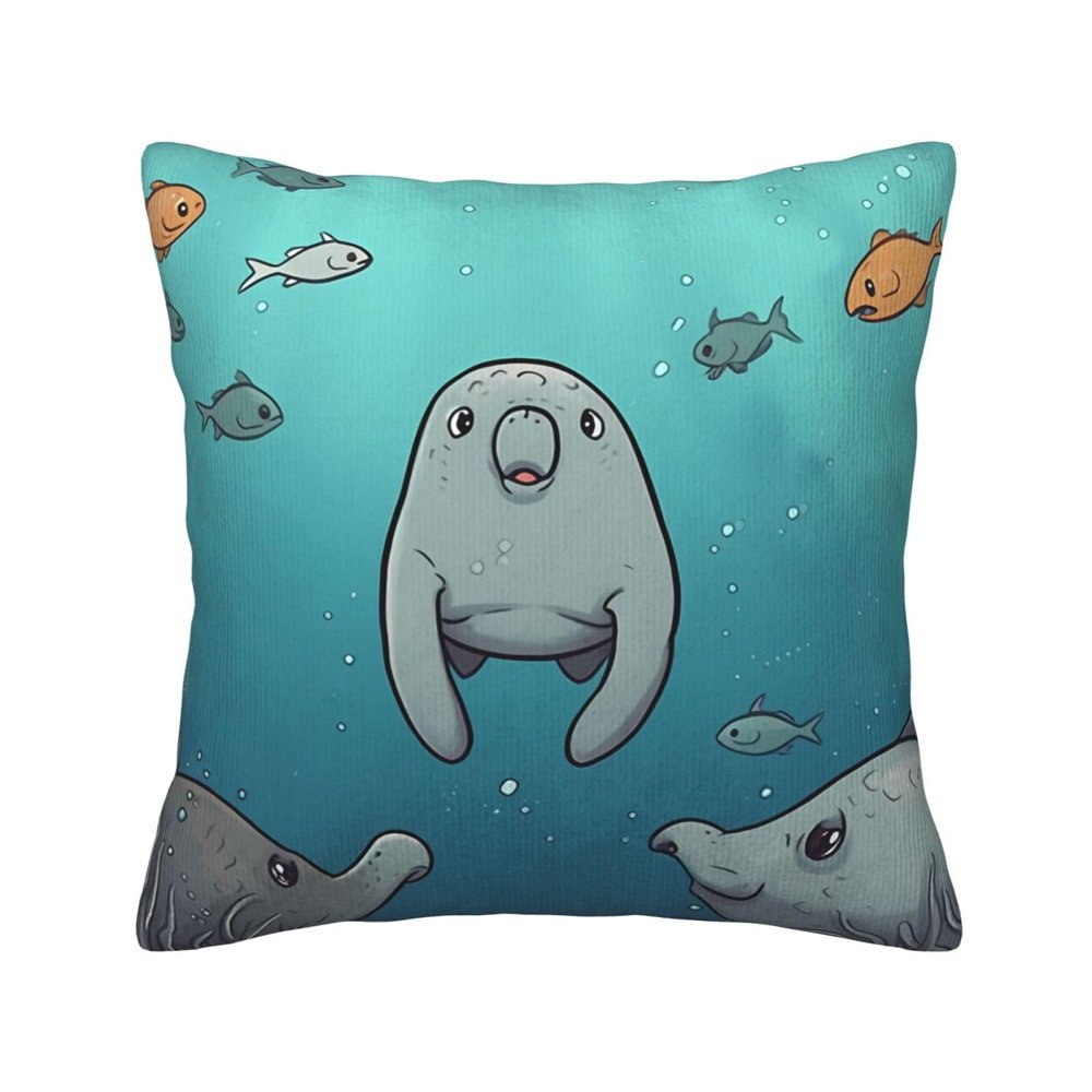AdaNti Crazy Save Manatee Print Corduroy Throw Pillow Covers Soft Square Throw Pillow Case Home Decorations for Bed Sofa Living Room 16"x16"