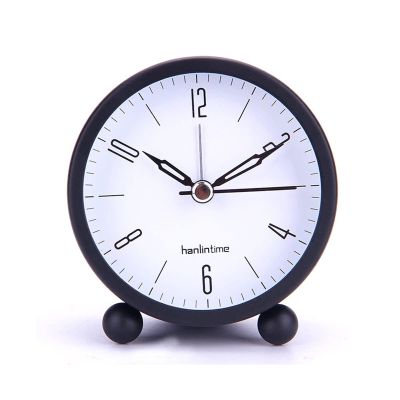 GRFIT Alarm Clock 4 Inch Alarm Clock Silent Desktop Round Digital Clock with Night Light Metal Luminous Bedroom Bedside Small Clock Decor Clock for Bedrooms (Color : Black)