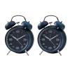 GRFIT Alarm Clock 2pcs Creative Metal Alarm Clock Set Wind Up Mechanical Alarm Bell Clocks, Dark Blue Clock for Bedrooms view 1