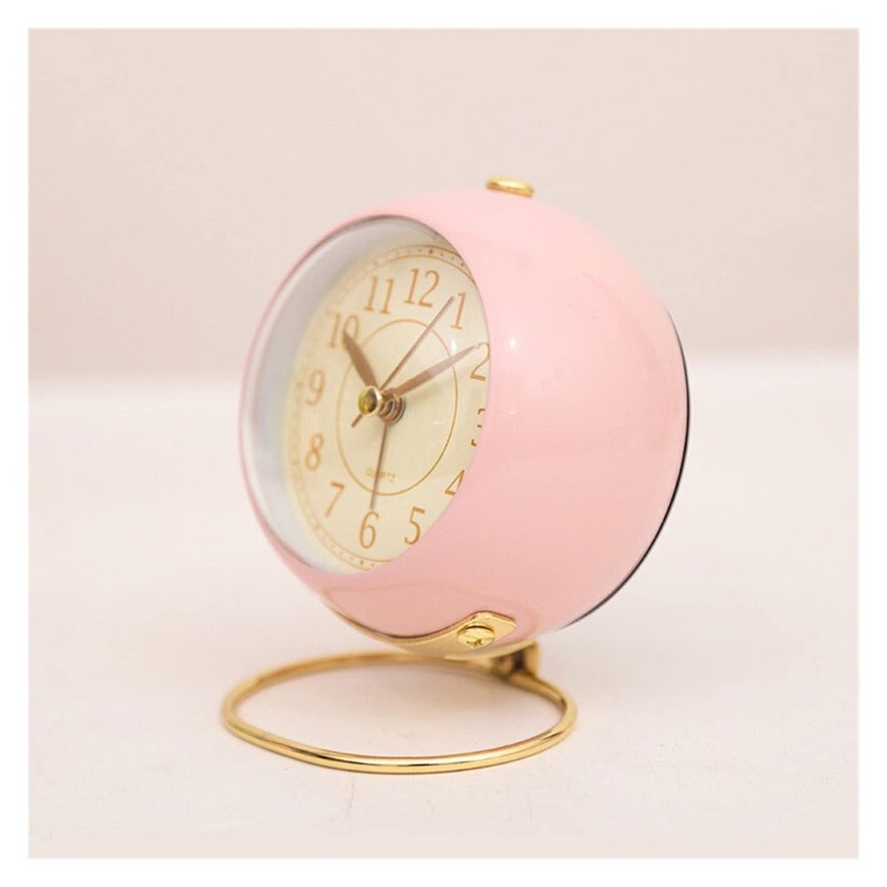 GRFIT Alarm Clock Small Alarm Clock Simple Retro Nordic Style Student Desktop Bedside Small Silent Night Light Alloy Clock Clock for Bedrooms (Color : 2)