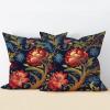 Zyadsinoudor Navy Blue Botanical Burgundy Throw Pillow Case Set of 2 Asian Chinoiserie Cushion Cases 18x18in Decorative Pillow Home Cotton Linen Oriental Throw Pillowcase for Sofa Bedroom Decor view 1