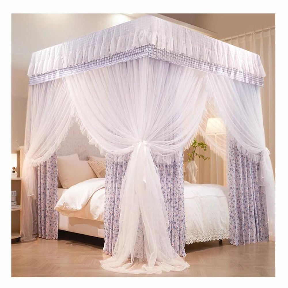 2-in-1 Bed Canopy Mosquito net Bracket Set, Purple Floral Breathable Shading Bed Curtain, Twin Queen King Bed Canopy (Size : 120X200cm/47X79inch)