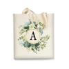 AUSVKAI Canvas Tote Bag Makeup Bag Aesthetic for Women, Cute Leaf Monogram Personalized Initial Birthday Reusable Cotton Bags with Handle for Grocery Letter A view 1