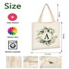 AUSVKAI Canvas Tote Bag Makeup Bag Aesthetic for Women, Cute Leaf Monogram Personalized Initial Birthday Reusable Cotton Bags with Handle for Grocery Letter A view 3