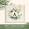 AUSVKAI Canvas Tote Bag Makeup Bag Aesthetic for Women, Cute Leaf Monogram Personalized Initial Birthday Reusable Cotton Bags with Handle for Grocery Letter A view 4