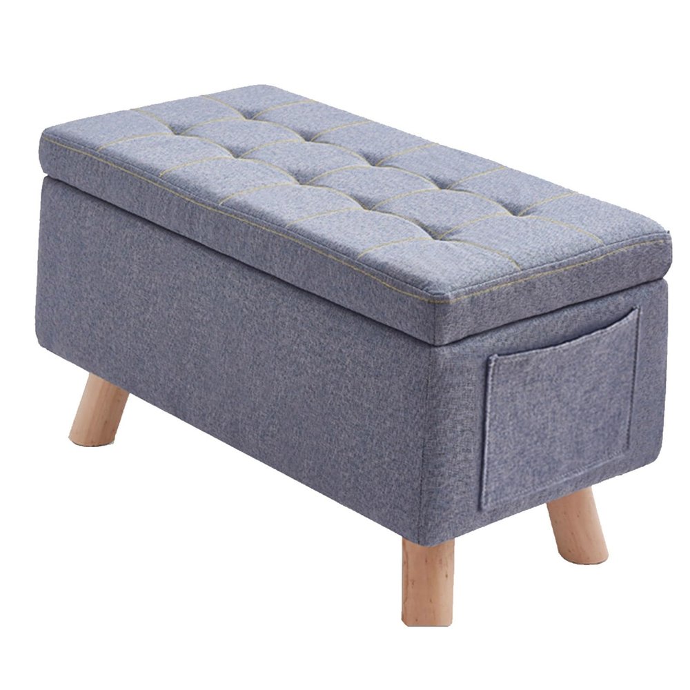 Junpllvic Large Storage Footstool Pouffes Chair with Lids with Stable 4 Wooden Legs Change Shoes Stool for Bedroom Living Room Entryway Study Hallway (Linen, 60x30x34cm) (Color : Light Blue)