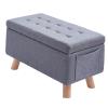 Junpllvic Large Storage Footstool Pouffes Chair with Lids with Stable 4 Wooden Legs Change Shoes Stool for Bedroom Living Room Entryway Study Hallway (Linen, 60x30x34cm) (Color : Light Blue) view 1